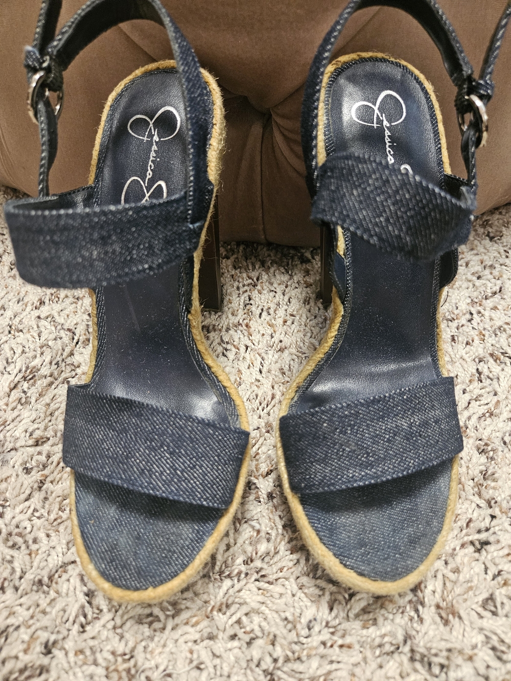 Jessica Simpson Navy Denim Espadrille Wedge Sandals - Picture 2 of 16